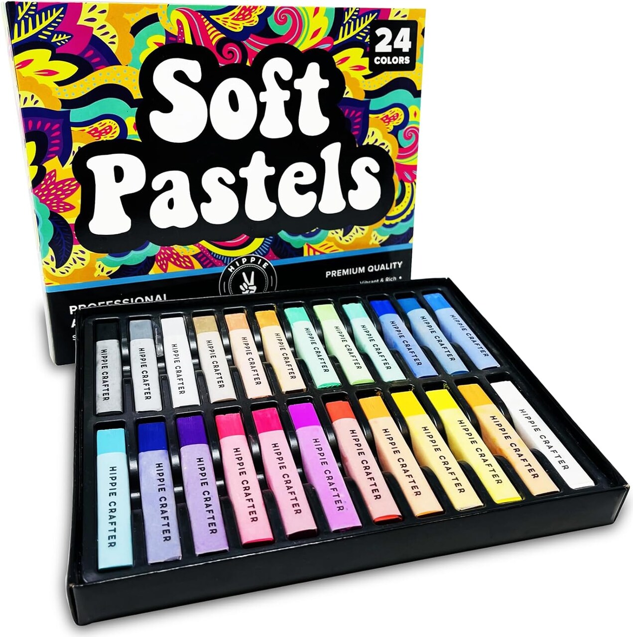 Art Supplies Set of 24 Soft Chalk Pastels, Non-Toxic, Oil-Free, Assorted Colors, Blendable, for Adults, Includes Storage Case